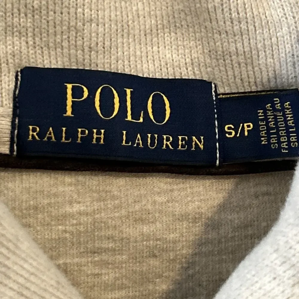 Polo Ralph Lauren Pullover Mens Small Tan Shawl Collar Cotton Sweater Sweatshirt